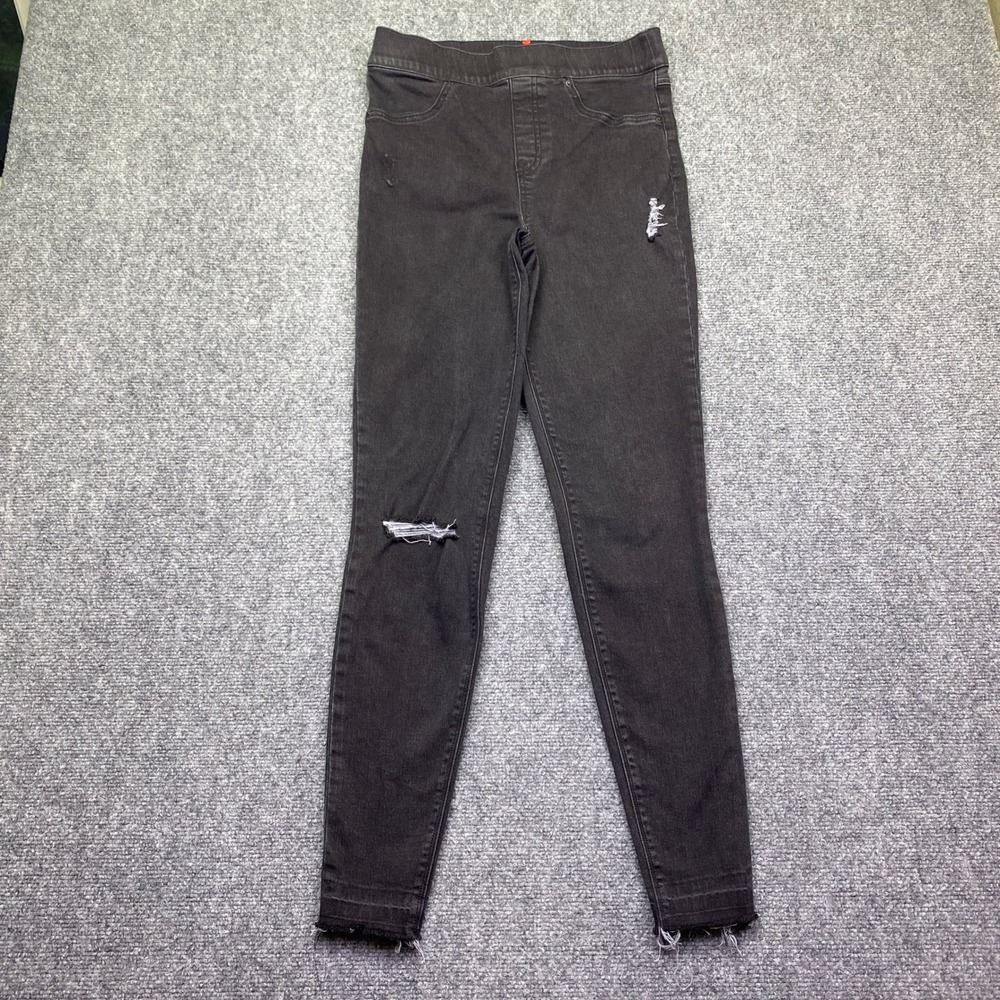 Spanx Ankle Jean-ish Leggings Distressed Black Skinny Jeans‎ Tall Size Medium